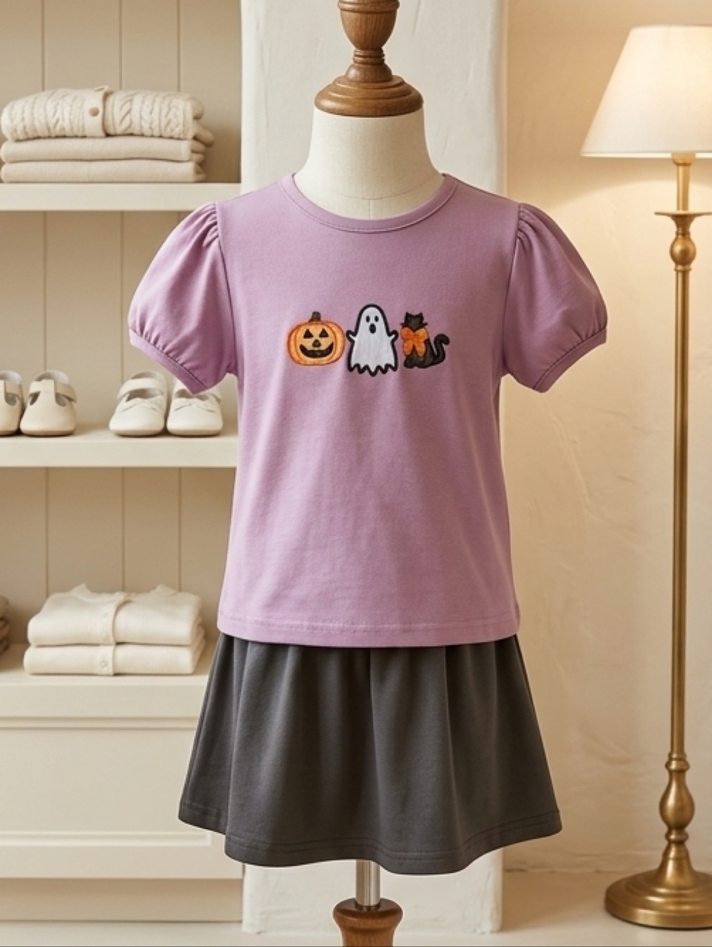 Lil Cactus Spooky Pumpkin Ghost Cat Skort Set